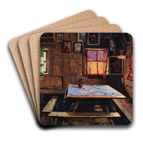 Sunlit room in a farmhouse by Josef Stoitzner Art Drink Coaster set Sunlit room in a farmhouse by Josef Stoitzner Art Drink Coaster set