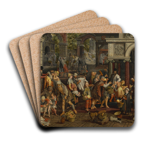 Christian deeds of mercy (Matthew 25;35-36) by Pieter Aertsen Art Drink Coaster set Christian deeds of mercy (Matthew 25;35-36) by Pieter Aertsen Art Drink Coaster set