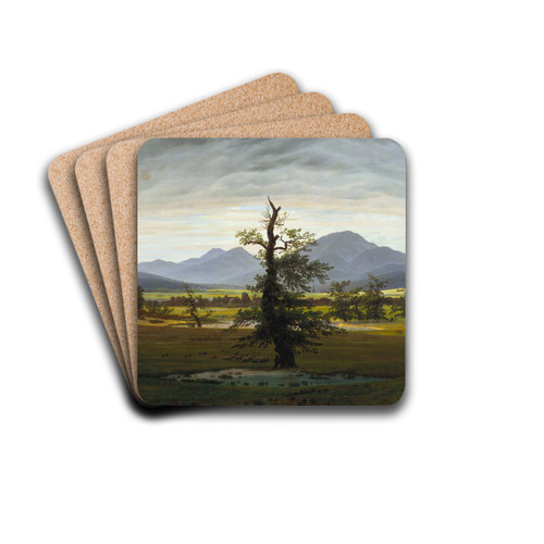 Village Landscape in Morning Light (The Lone Tree) by Caspar David Friedrich Drink Coasters - set of 4