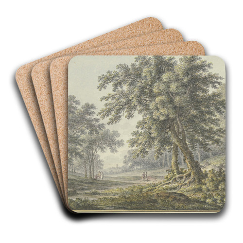 Waldpartie mit zwei Figurengruppen by Johann Heinrich Mntz Art Drink Coaster set