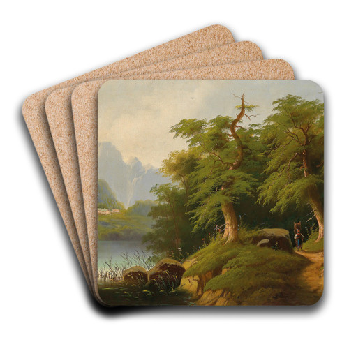 Gebirgssee mit figrlicher Staffage by Eduard Boehm Art Drink Coaster set