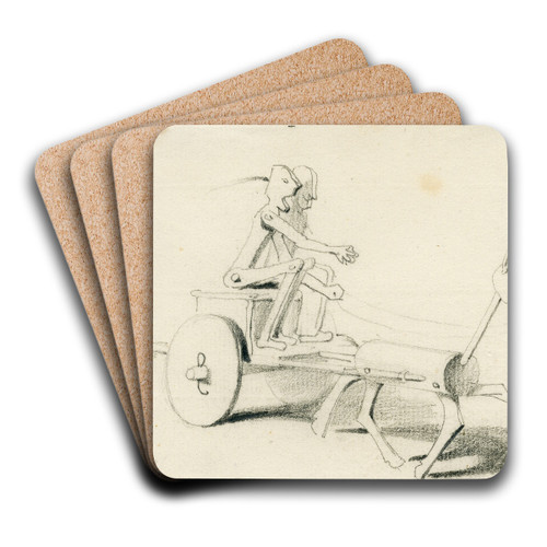 Houten mannetjes op een kar by Pieter van Loon Art Drink Coaster set Houten mannetjes op een kar by Pieter van Loon Art Drink Coaster set
