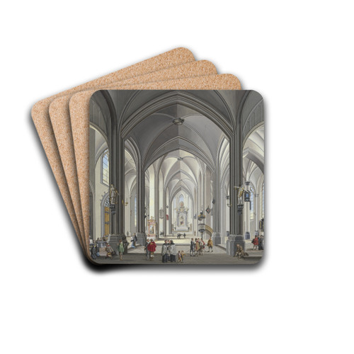 Blick in das Innere einer gotischen Hallenkirche mit vielen Staffagefiguren in der Tracht des 17. Jahrhunderts, links liest ein Priester die Messe, 1790 by Johann Ludwig Ernst Morgenstern Drink Coasters - set of 4 Blick in das Innere einer gotischen Hallenkirche mit vielen Staffagefiguren in der Tracht des 17. Jahrhunderts, links liest ein Priester die Messe, 1790 by Johann Ludwig Ernst Morgenstern Drink Coasters - set of 4