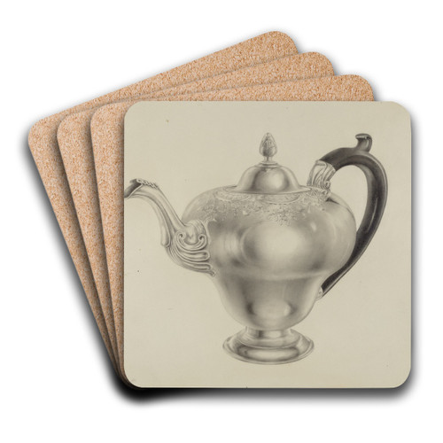 Silver Teapot by Hester Duany Art Drink Coaster set