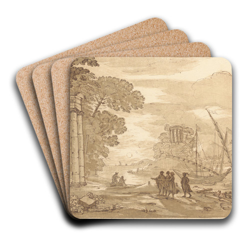 Landscape with explorers by George Knapton Art Drink Coaster set