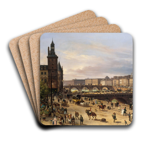 Le march aux fleurs, la Tour de l'Horloge, le Pont au Change et le Pont-Neuf by Giuseppe Canella Art Drink Coaster set