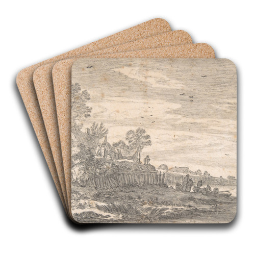 Village on an estuary, with a rowing boat on the shore by Pieter de Molijn Art Drink Coaster set