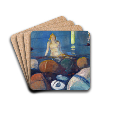 Summer Night. Mermaid by Edvard Munch Drink Coasters - set of 4