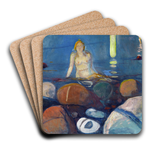 Summer Night. Mermaid by Edvard Munch Art Drink Coaster set