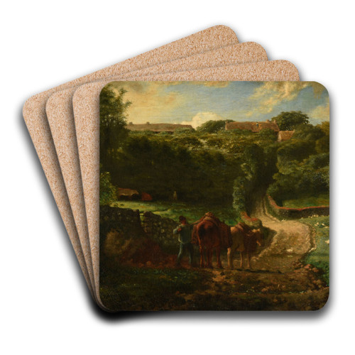 Hameau Cousin  Grville by Jean-Franois Millet Art Drink Coaster set