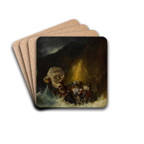 Caravan Caught in a Storm Along the Shore by Eugne Isabey Drink Coasters - set of 4 Caravan Caught in a Storm Along the Shore by Eugne Isabey Drink Coasters - set of 4