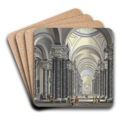 Blick in das Innere einer Barockkirche mit schwarzen Marmorsulen und Staffagefiguren in der Tracht des 17. Jahrhunderts, 1790 by Johann Ludwig Ernst Morgenstern Art Drink Coaster set Blick in das Innere einer Barockkirche mit schwarzen Marmorsulen und Staffagefiguren in der Tracht des 17. Jahrhunderts, 1790 by Johann Ludwig Ernst Morgenstern Art Drink Coaster set