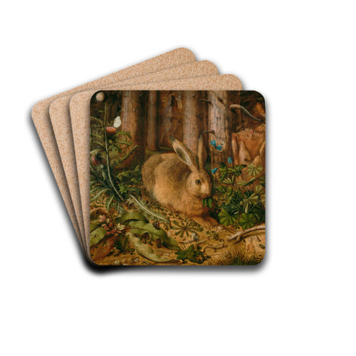A Hare in the Forest by Hans Hoffmann Drink Coasters - set of 4