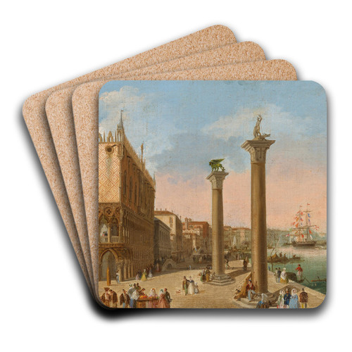The Molo towards the Riva degli Schiavoni, Venice by Giuseppe Bernardino Bison Art Drink Coaster set