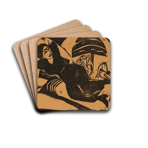 Liegende Frau by Ernst Ludwig Kirchner Drink Coasters - set of 4 Liegende Frau by Ernst Ludwig Kirchner Drink Coasters - set of 4