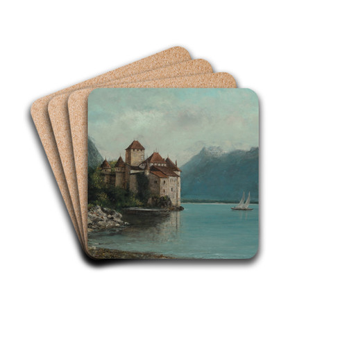 Le Chteau de Chillon, Lake Geneva by Gustave Courbet Drink Coasters - set of 4