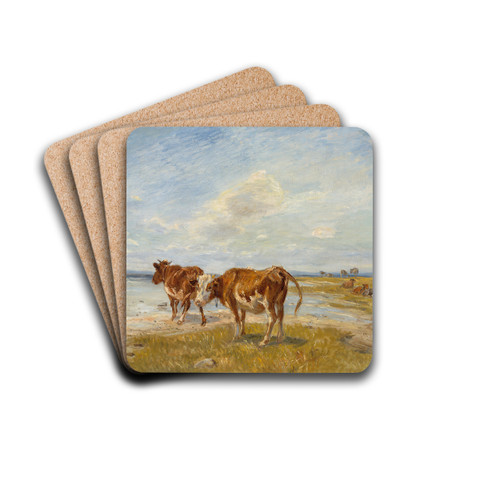 Cows On The Beach, Sketch by Theodor Philipsen Drink Coasters - set of 4 Cows On The Beach, Sketch by Theodor Philipsen Drink Coasters - set of 4