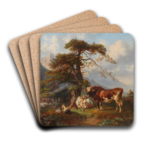 On the Alpine Pasture by Joseph Heicke Art Drink Coaster set