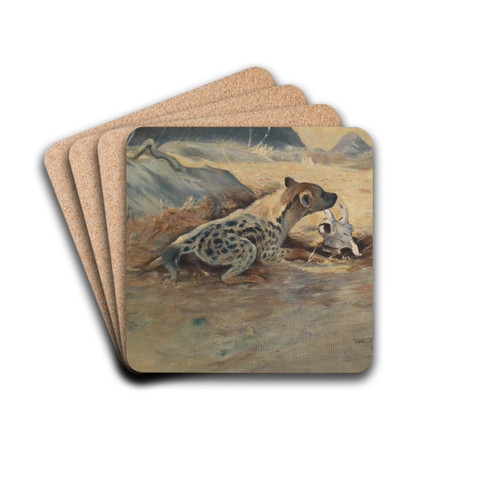 Hyne auf der Lauer by Wilhelm Kuhnert Drink Coasters - set of 4 Hyne auf der Lauer by Wilhelm Kuhnert Drink Coasters - set of 4