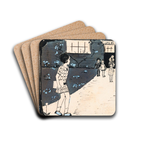 Meisje loopt langs school by A. Tinbergen Drink Coasters - set of 4