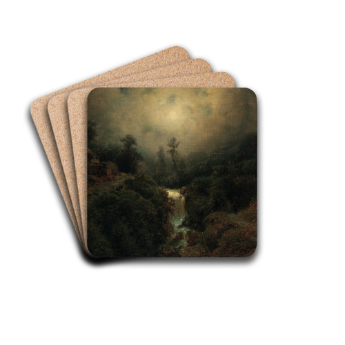 Romantische Mondlandschaft mit Wanderer by August Piepenhagen Drink Coasters - set of 4