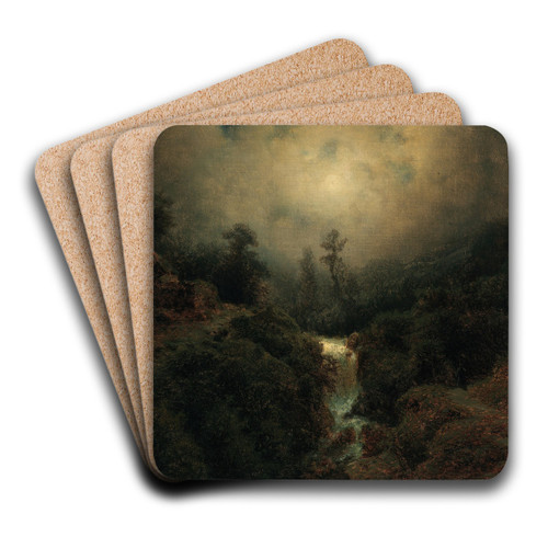 Romantische Mondlandschaft mit Wanderer by August Piepenhagen Art Drink Coaster set