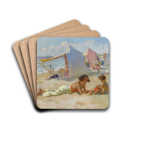Playing On The Beach by Charles Atamian Art Drink Coaster set