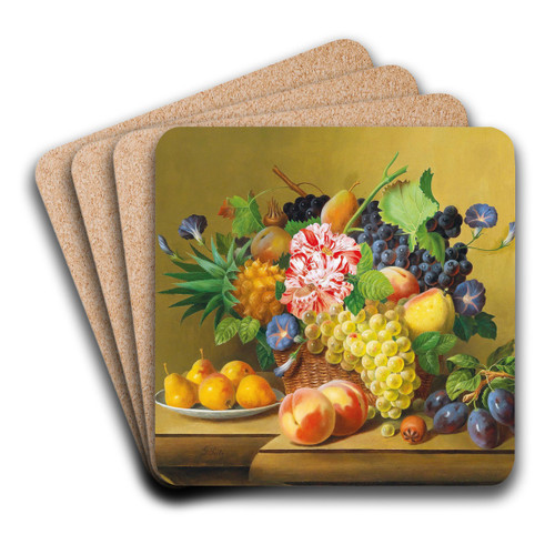 Stillleben mit Frchtekorb und einem Teller mit Birnen by Johann Georg Seitz Art Drink Coaster set Stillleben mit Frchtekorb und einem Teller mit Birnen by Johann Georg Seitz Art Drink Coaster set