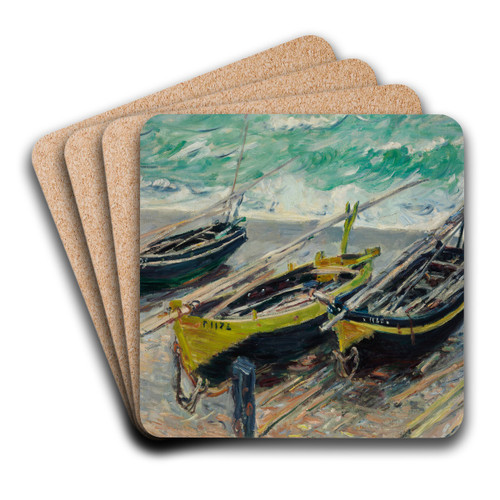 Three Fishing Boats by Claude Monet Art Drink Coaster set