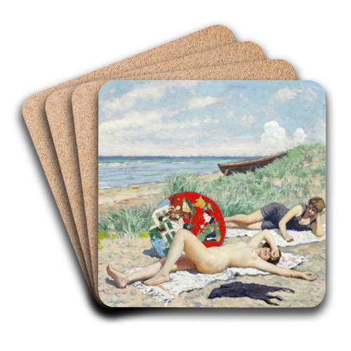 To piger og en japansk parasol p Hornbk strand by Paul Fischer Art Drink Coaster set