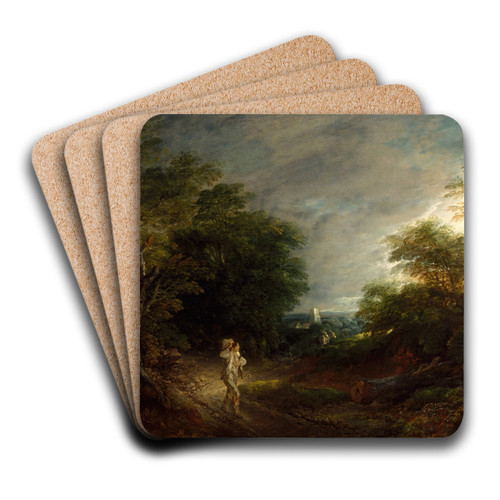Wooded Landscape with a Woodcutter by Thomas Gainsborough Art Drink Coaster set
