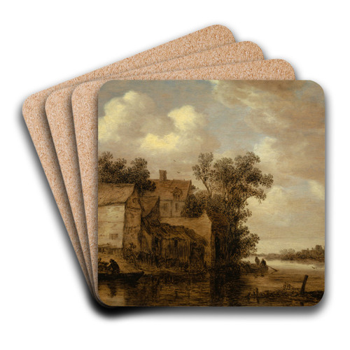 River Landscape by Jan van Goyen Art Drink Coaster set