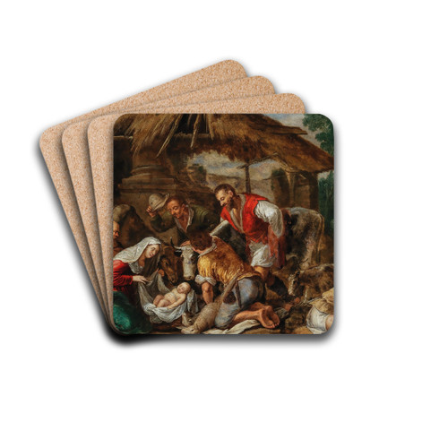 The Adoration of the Shepherds by Follower of Jacopo da Ponte Drink Coasters - set of 4