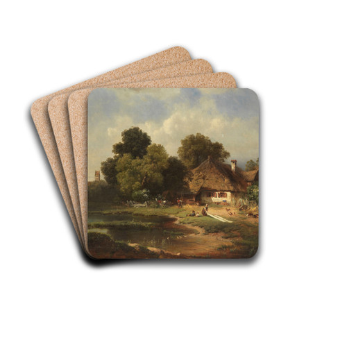 Landschaft mit Bauernhof by Carl Millner Drink Coasters - set of 4 Landschaft mit Bauernhof by Carl Millner Drink Coasters - set of 4