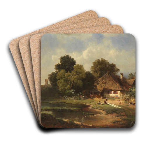 Landschaft mit Bauernhof by Carl Millner Art Drink Coaster set