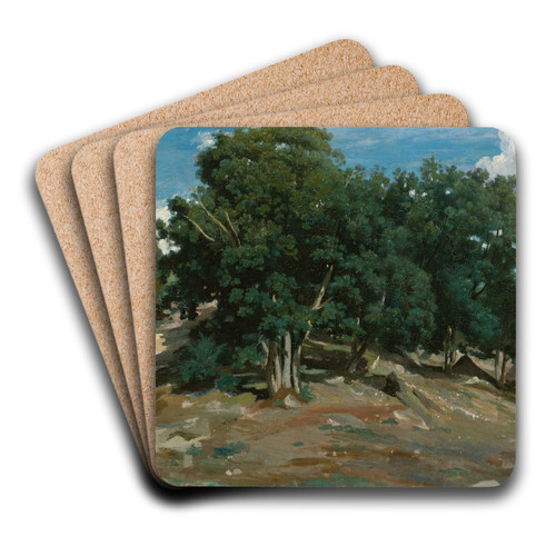 Fontainebleau; Oak Trees at Bas-Brau by Jean-Baptiste-Camille Corot Art Drink Coaster set Fontainebleau; Oak Trees at Bas-Brau by Jean-Baptiste-Camille Corot Art Drink Coaster set