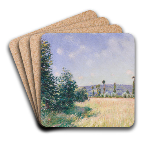 Sahurs Meadows in Morning Sun by Alfred Sisley Art Drink Coaster set