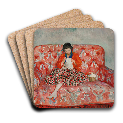 Jeune Fille Cousant Sur Un Canap by Henri Lebasque Art Drink Coaster set