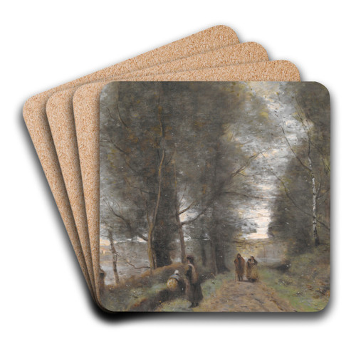 Ville d'Avray, Woodland Path Bordering the Pond by Jean-Baptiste-Camille Corot Art Drink Coaster set Ville d'Avray, Woodland Path Bordering the Pond by Jean-Baptiste-Camille Corot Art Drink Coaster set