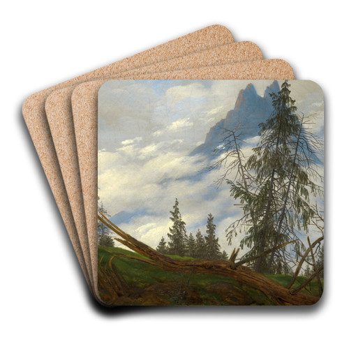 Mountain Peak with Drifting Clouds by Caspar David Friedrich Art Drink Coaster set