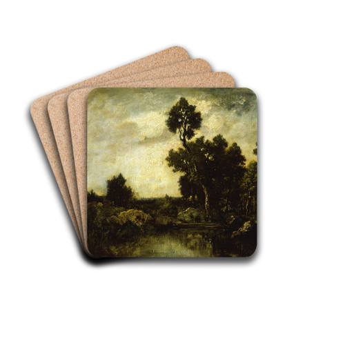 Landscape by Thodore Rousseau Drink Coasters - set of 4 Landscape by Thodore Rousseau Drink Coasters - set of 4