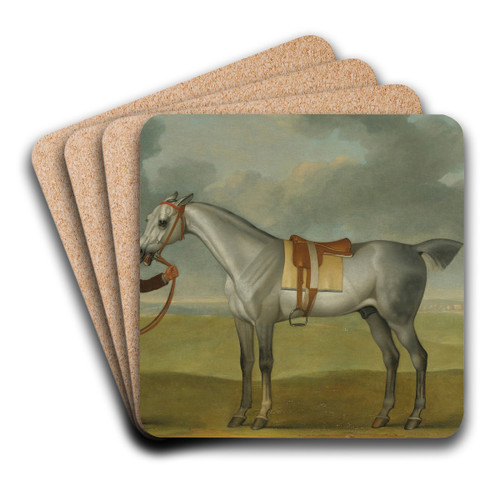 Mr. Thomas Panton's Crab, A Grey Racehorse, Being Held By A Groom On Newmarket Heath by James Seymour Art Drink Coaster set Mr. Thomas Panton's Crab, A Grey Racehorse, Being Held By A Groom On Newmarket Heath by James Seymour Art Drink Coaster set