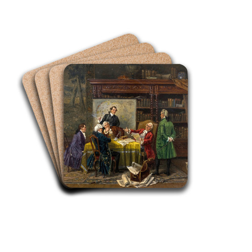 Herrenrunde im Bibliothekszimmer by Albert Joseph Franke Drink Coasters - set of 4