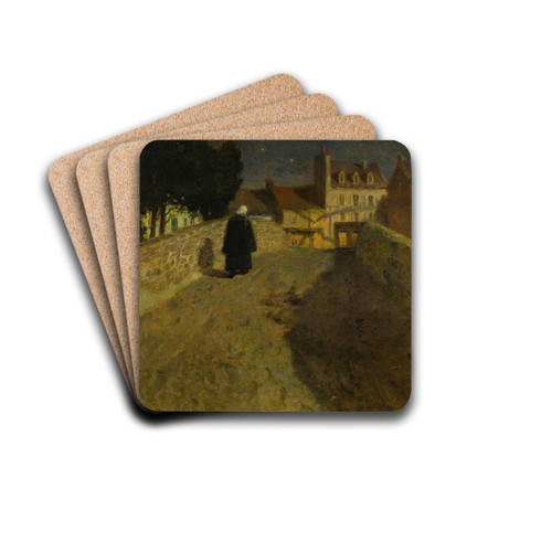 Towards The Pont Lovignon (Pont Fleuri) In Quimperl by Frits Thaulow Drink Coasters - set of 4 Towards The Pont Lovignon (Pont Fleuri) In Quimperl by Frits Thaulow Drink Coasters - set of 4