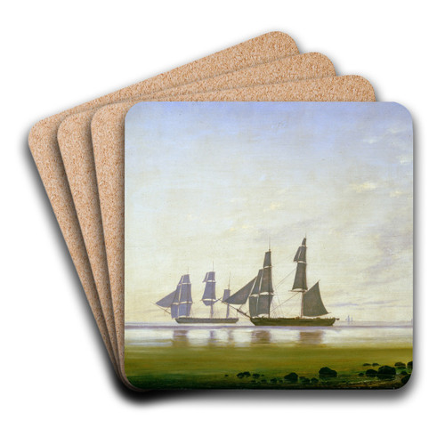 A Calm Morning At Sea by Anton Melbye Art Drink Coaster set