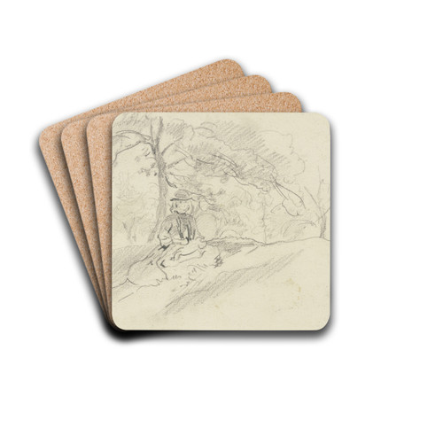 Mdchen im Freien sitzend by Philipp Rumpf Drink Coasters - set of 4
