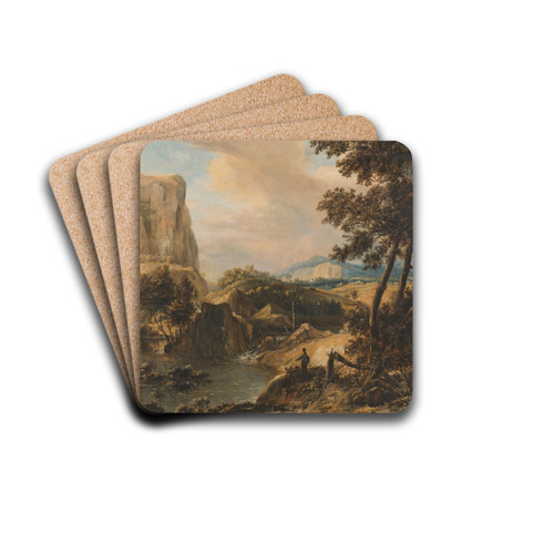 Mountainous landscape with fisherman by Roelant Roghman Drink Coasters - set of 4