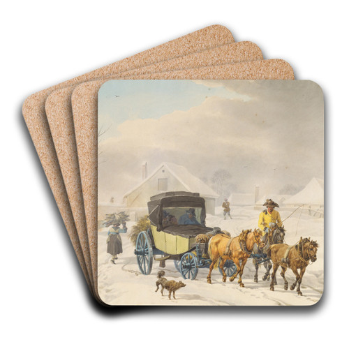 Stagecoach in Winter by Wilhelm von Kobell Art Drink Coaster set