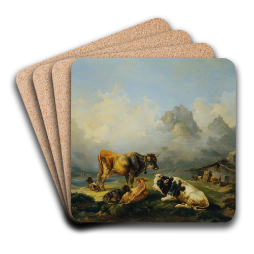 Alm mit Rindern by Joseph Heicke Art Drink Coaster set