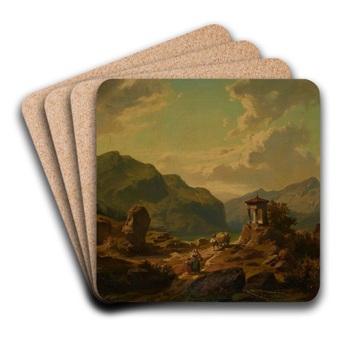 Gebirgslandschaft mit See by Carlo Brioschi Art Drink Coaster set